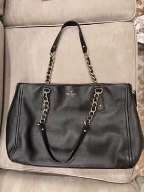 kate spade black pebbled leather tote with gold chain handles